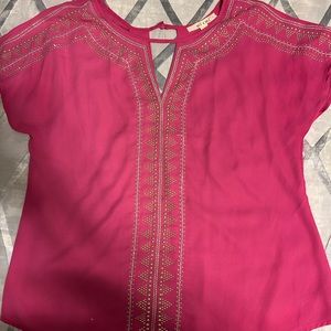 Pink blouse with gold embellishments, size large